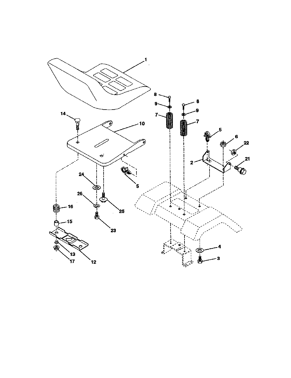Seat Diagram and Parts List for GE1138  Weed Eater Lawn Tractor